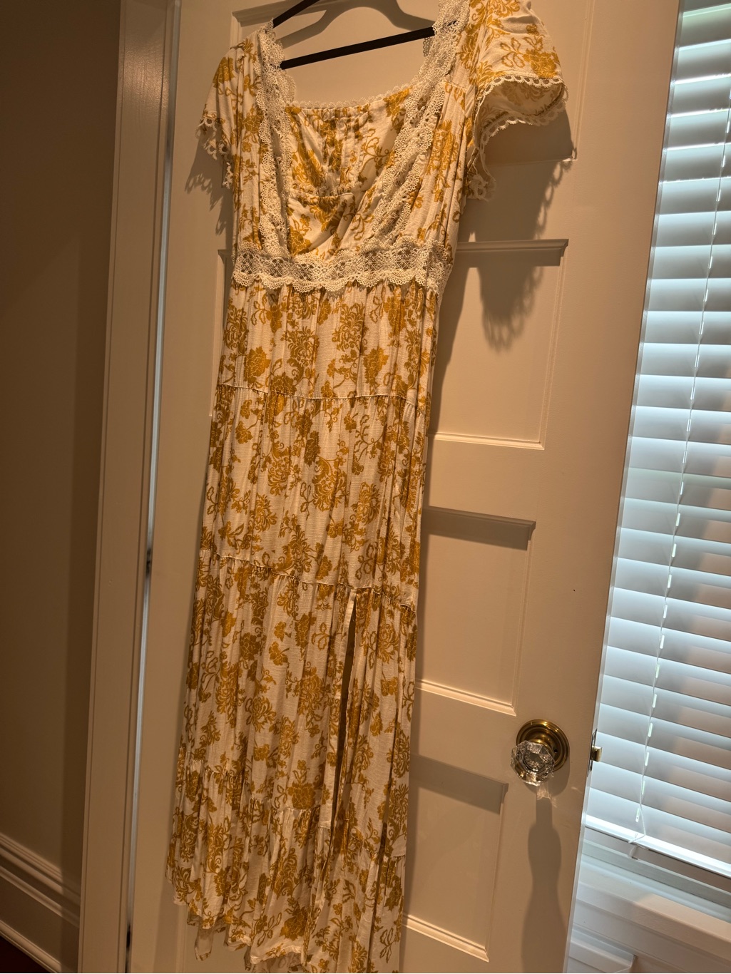 Sunset Floral Lace-Trim Maxi Dress In Yellow On Cream
